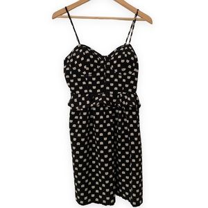 Keds Black White Cat Print Dress Bustier Peplum
